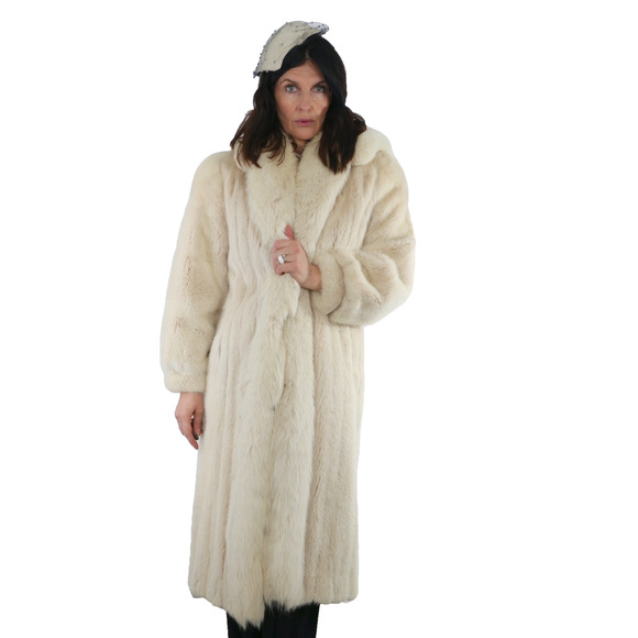 Vintage Ivory Mink Fur Long Hooded Winter Coat Full Plush Luxury Warm Size S - Picture 3 of 16
